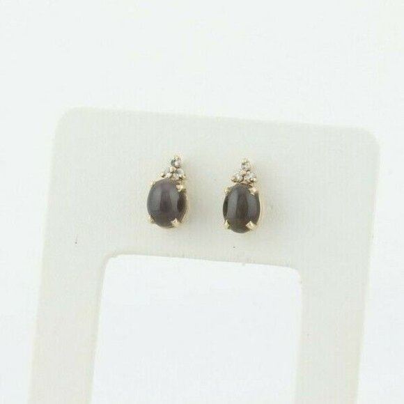 14k Yellow Gold Cat's Eye and Diamond Stud Earrings Gorgeous - Picture 8 of 10